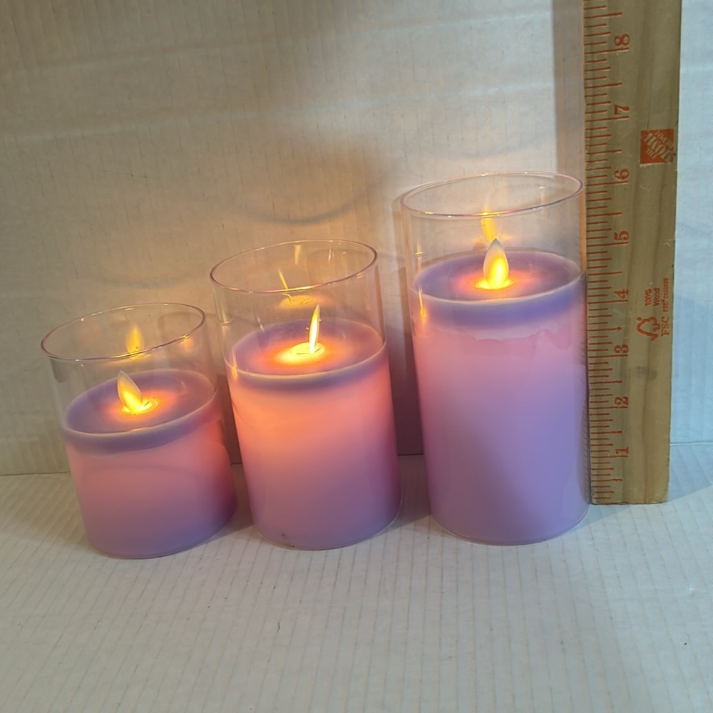 Lot of 3 Flameless LED Candles Purple Wax with Moving Wicks Battery Operated - Picture 5 of 7